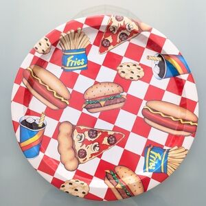 Pizza Hamburger Fries Soda Pop Metal Serving Tray 13"